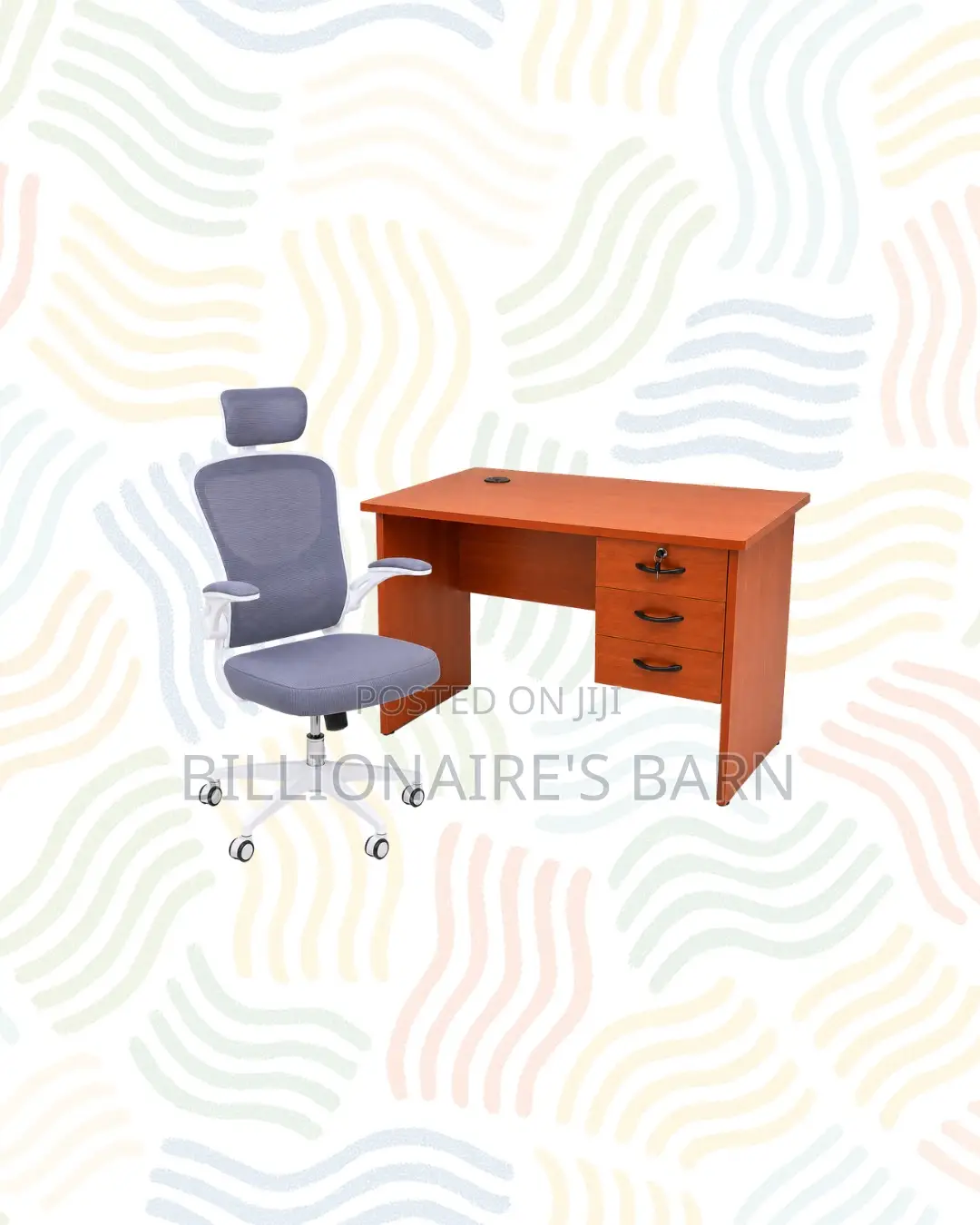 Compact 1m Desk , White Flip-Up Arms Ergonomic Chair for Tidy Working
