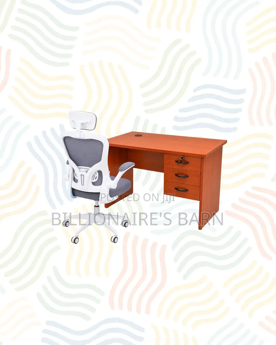 Compact 1m Desk , White Flip-Up Arms Ergonomic Chair for Tidy Working