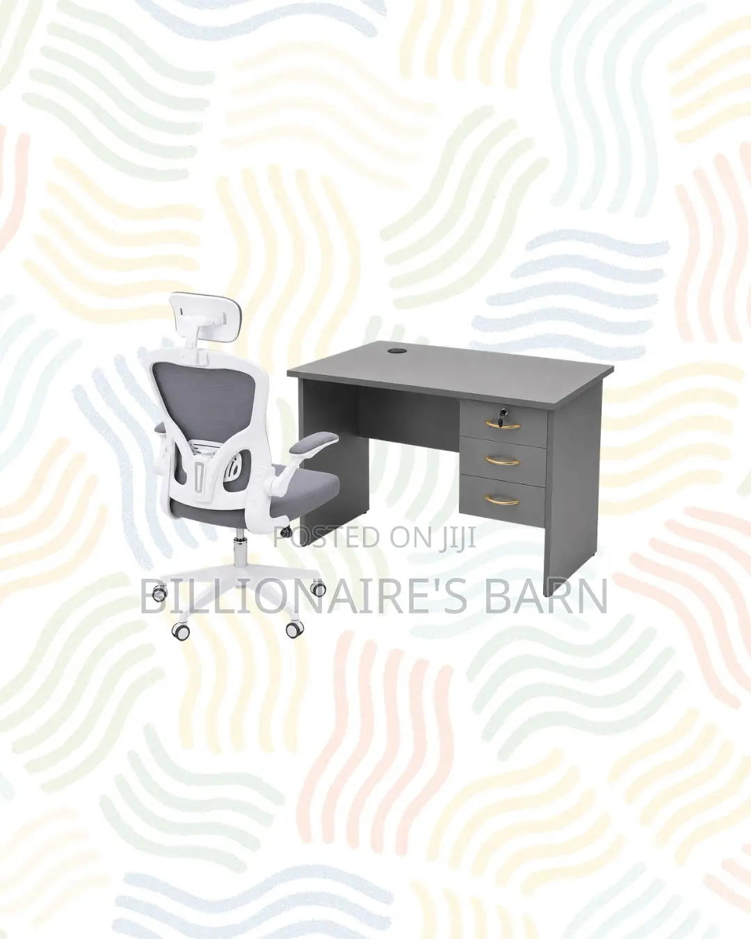 Compact 1m Desk and White Flip-Up Arms Ergonomic Chair for Task Flow