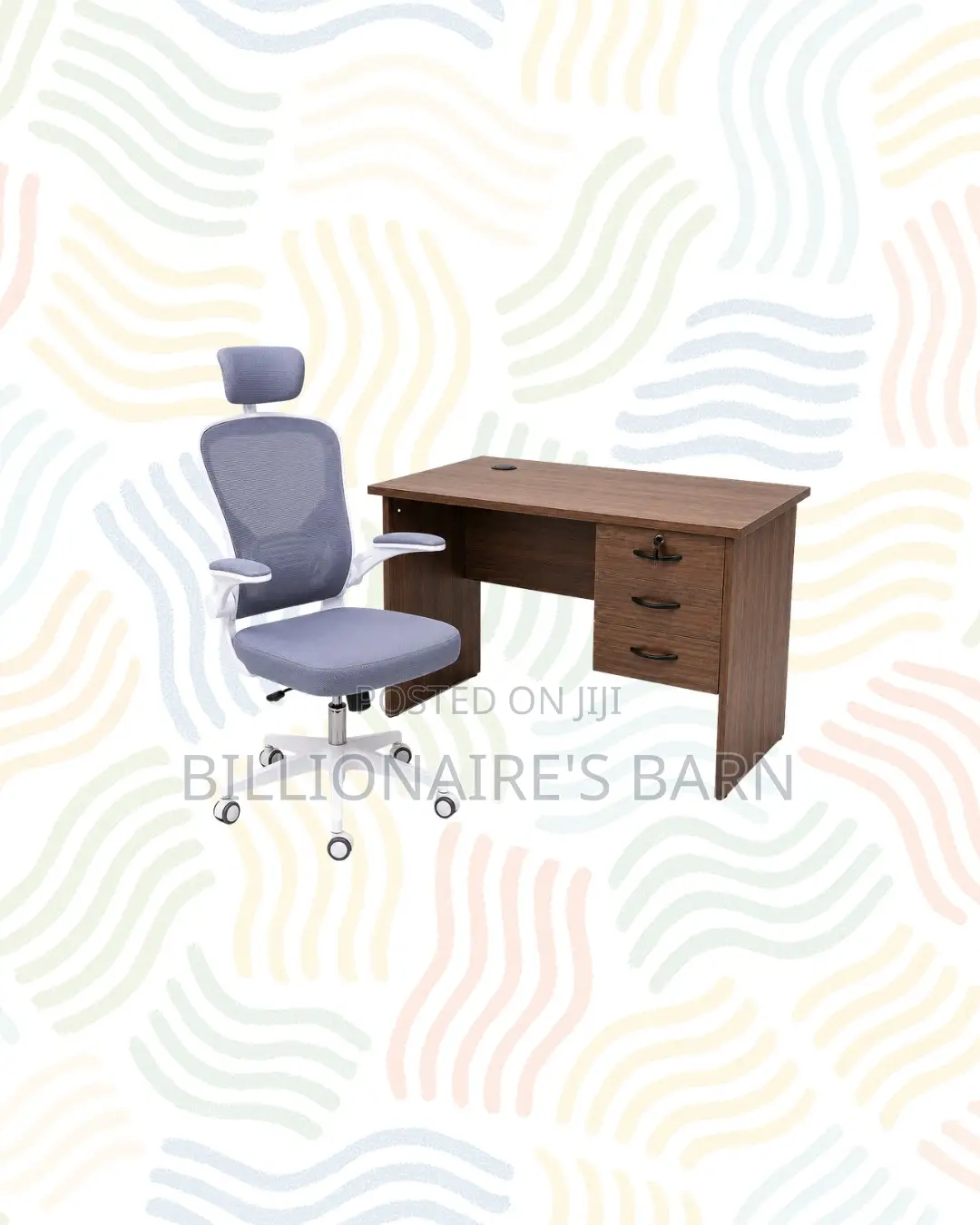 Compact 1m Desk , White Flip-Up Arms Ergonomic Chair for Workday Focus