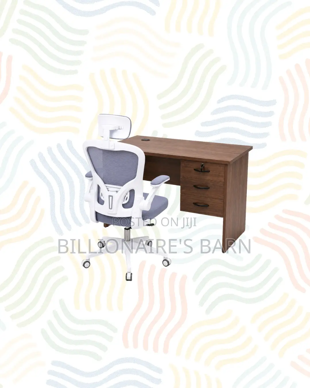Compact 1m Desk , White Flip-Up Arms Ergonomic Chair for Workday Focus