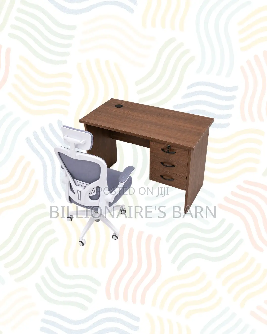 Compact 1m Desk , White Flip-Up Arms Ergonomic Chair for Workday Focus