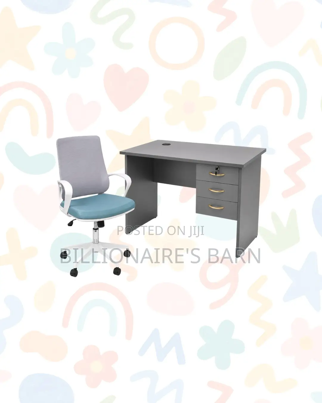 Compact 1m Desk and White Mid-Back Ergonomic Mesh Chair Tidy Working
