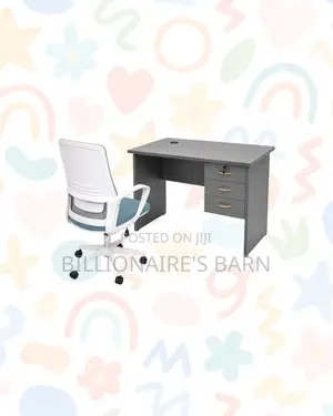 Compact 1m Desk and White Mid-Back Ergonomic Mesh Chair Tidy Working