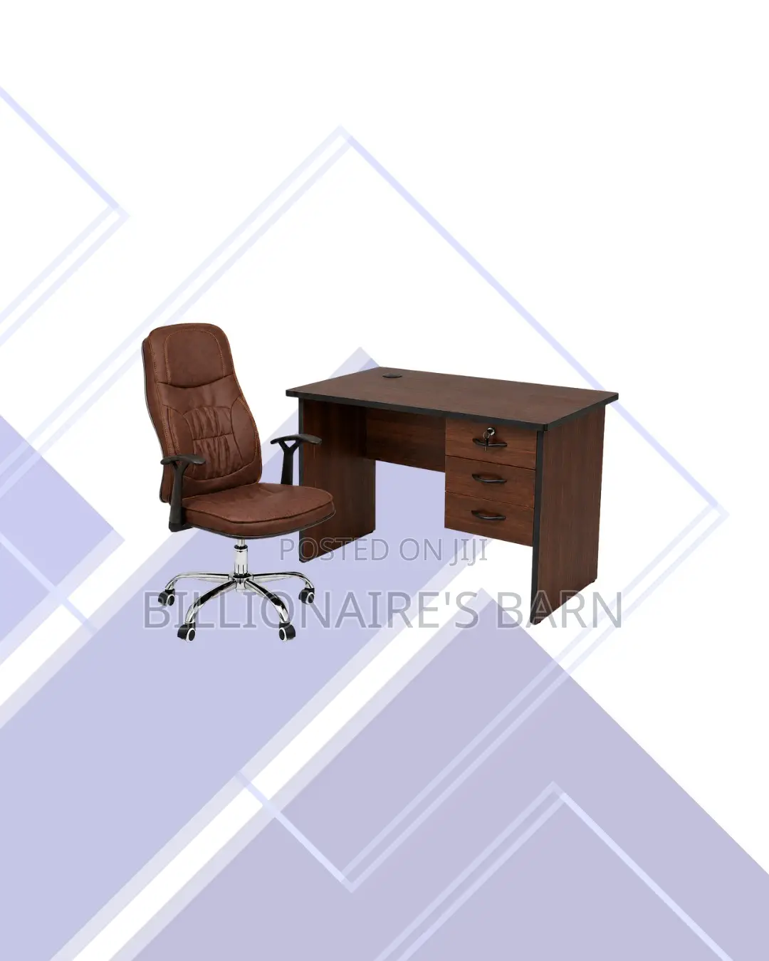 Compact 1m Desk and Brown Executive Leather Chair for Office Routines