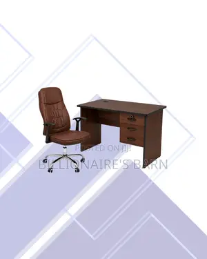 Compact 1m Desk and Brown Executive Leather Chair for Office Routines
