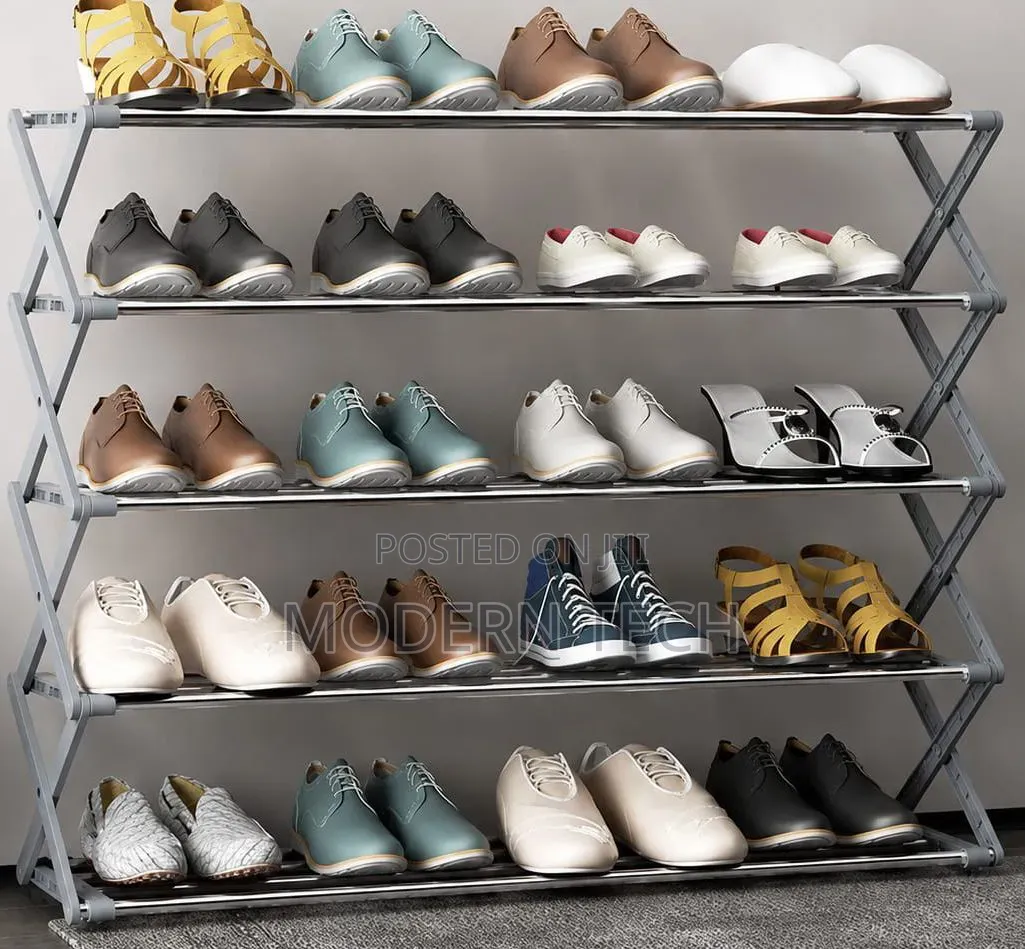 5 Tier Metallic Collapsible Shoe Rack