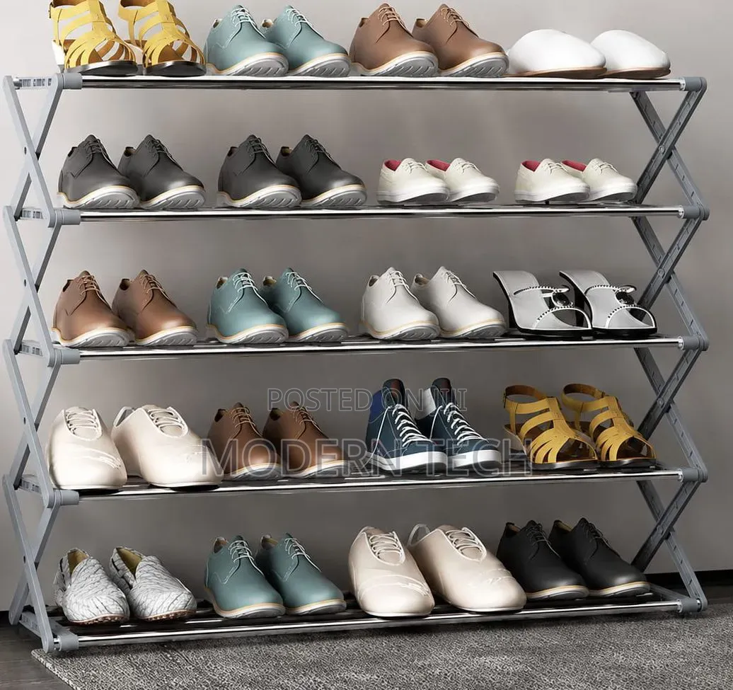 5 Tier Metallic Collapsible Shoe Rack