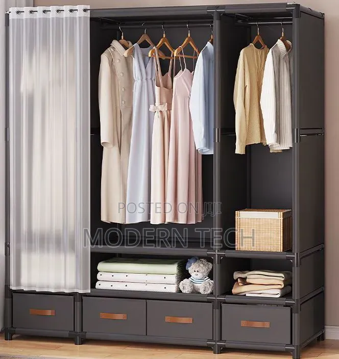 Elegant Black Metallic Wardrobe | Heavy-Duty Storage Closet