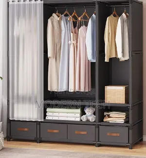 Elegant Black Metallic Wardrobe | Heavy-Duty Storage Closet