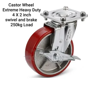 Castor Wheel Extreme Heavy Duty 4 X 2 Inch Swivel and Brake 250kg Load