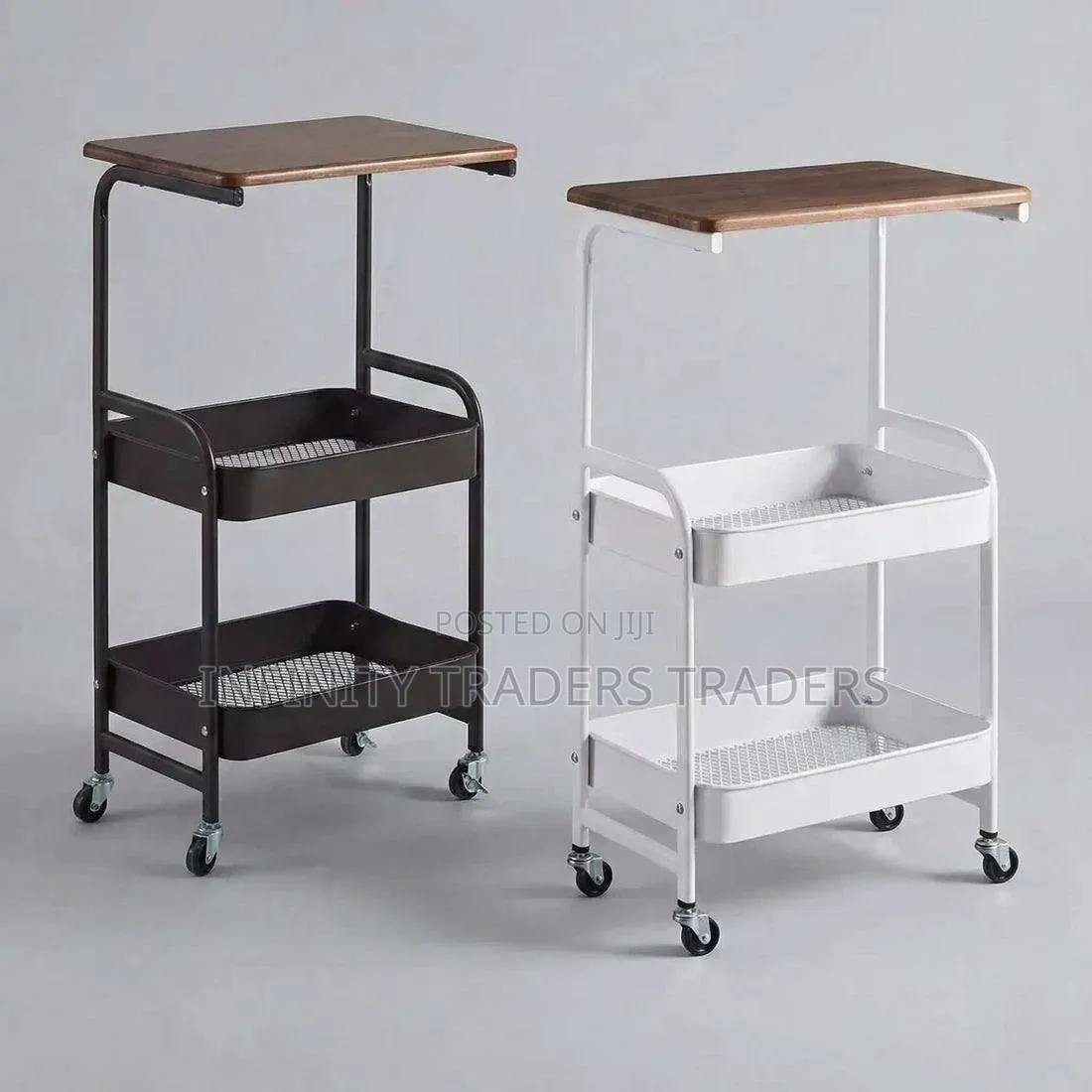 Wooden Top Double Mesh Trays Trolley Rack
