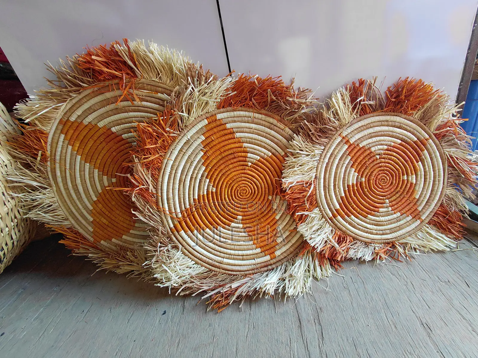 Handwoven Raffia Sunburst Wall Basket – Natural Terracotta