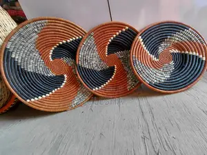 Handwoven Raffia Sunburst Wall Basket – Natural Terracotta