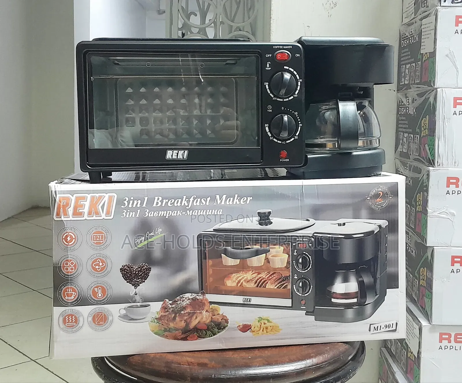 1050watts - Reki 3 in 1 Function 12l Breakfast Maker With Coffee Maker