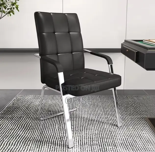 Office Chair; Modern Black Leather Visitor Chair