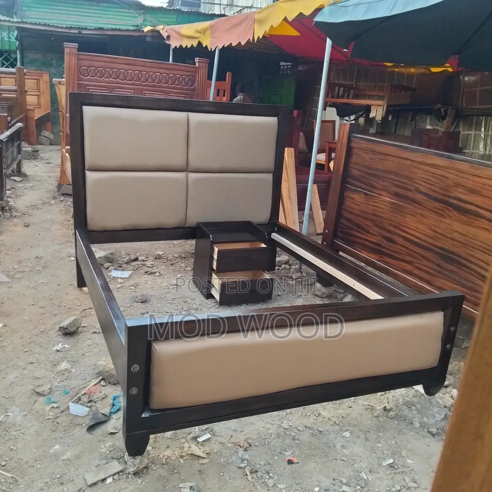 Modern Upholstered 5ft by 6ft Solid Wood Bed Frame With a Side Table