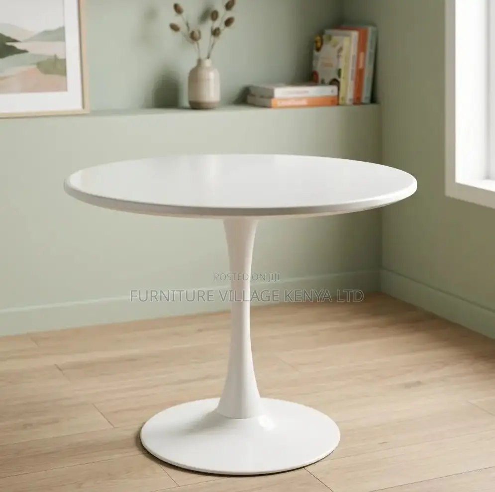Mid-Century Modern Round White Dining Table