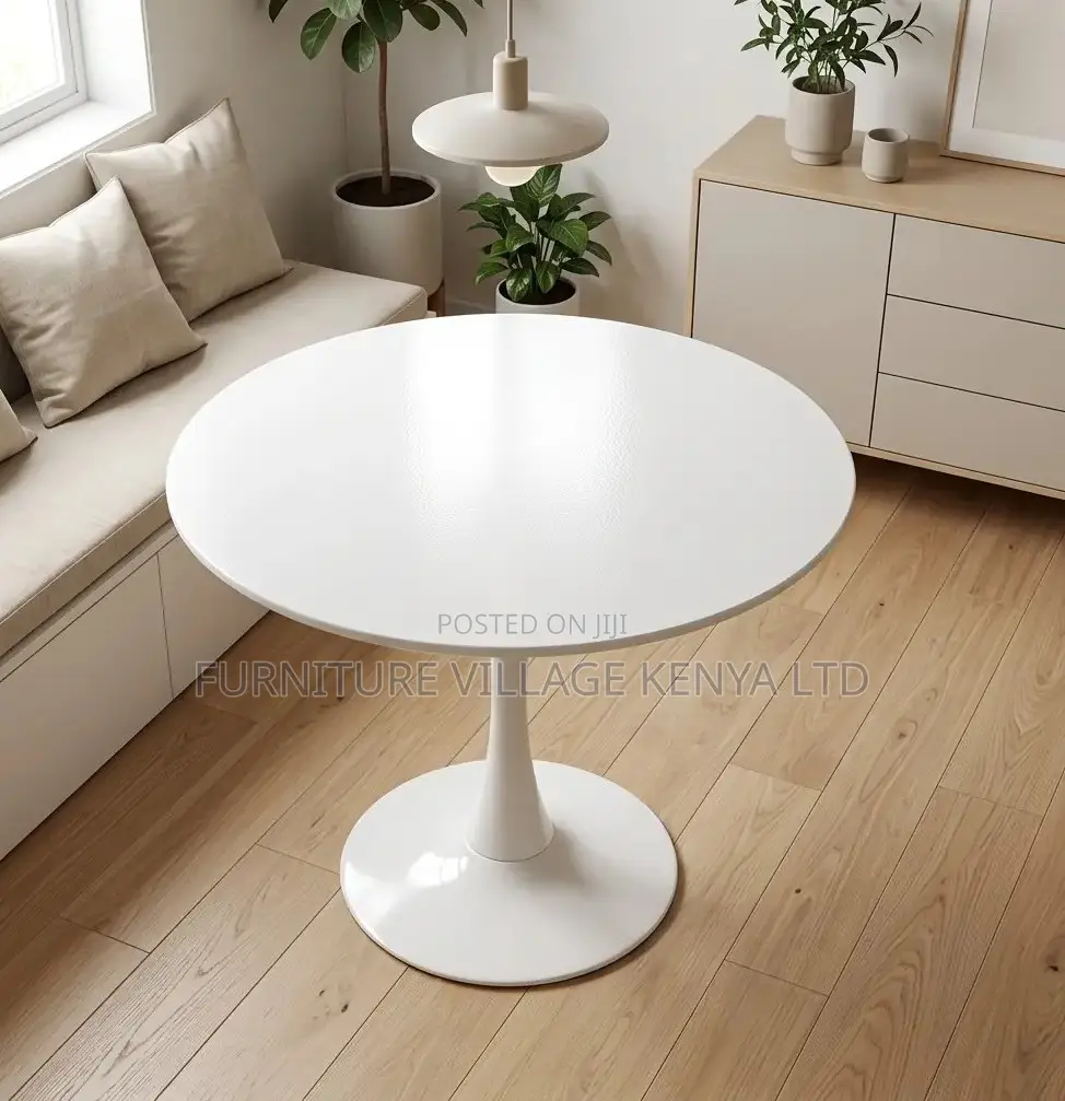 Mid-Century Modern Round White Dining Table