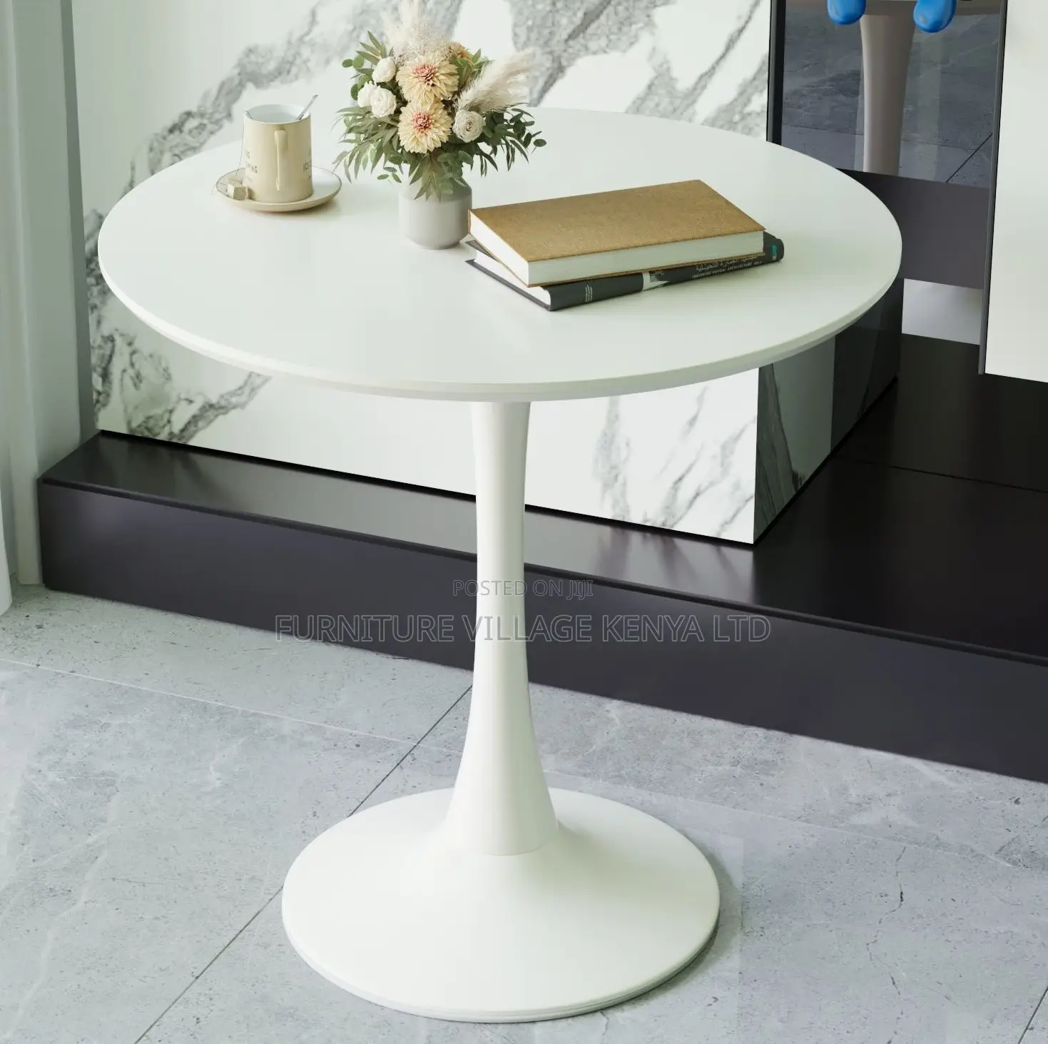 Mid-Century Modern Round White Dining Table