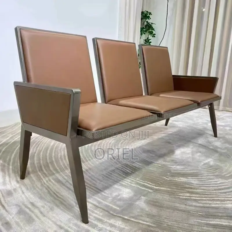 Office Bench : 3-Seater Brown Office Waiting Bench