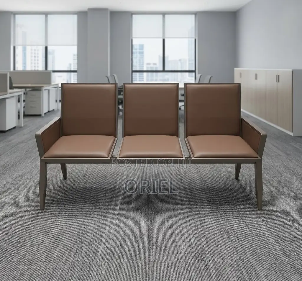 Office Bench : 3-Seater Brown Office Waiting Bench