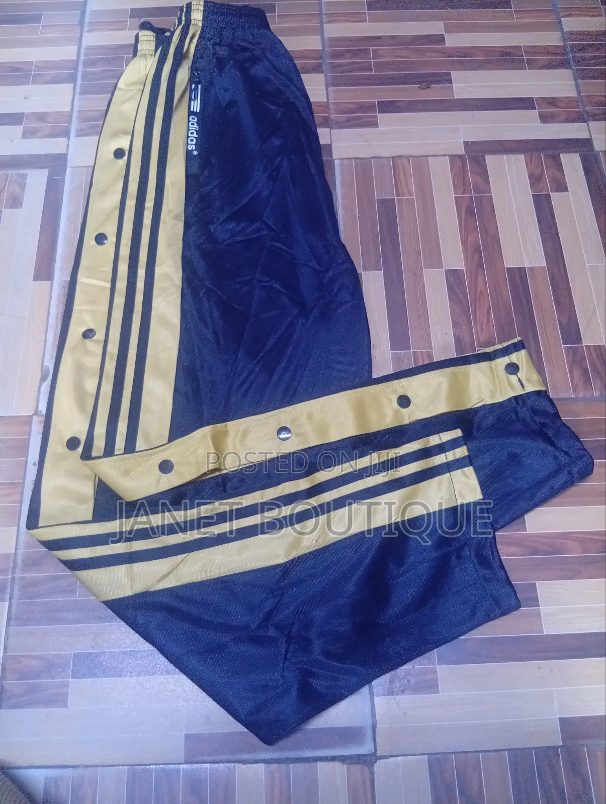 Black and Gold Buttoned Tracksuit / Tear Away Pants /Breakaway Pants