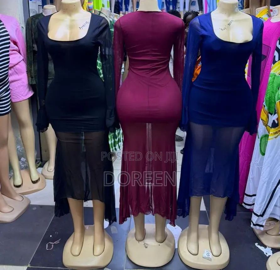 Long Sleeve Bodycon Mesh Overlay Dress