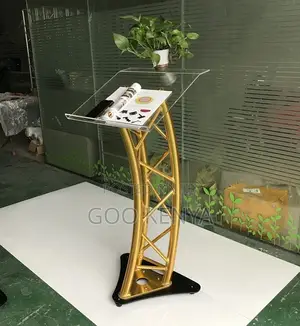Podium Stand; Elegant Glass Podium Stand With Durable Metallic Frame