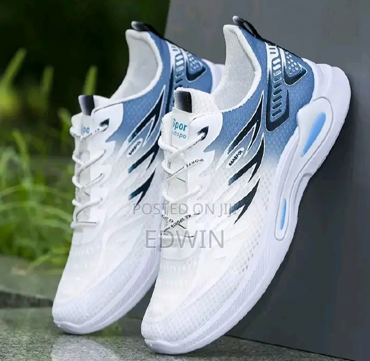 White Blue Lightweight Men's Sports Sneakers
