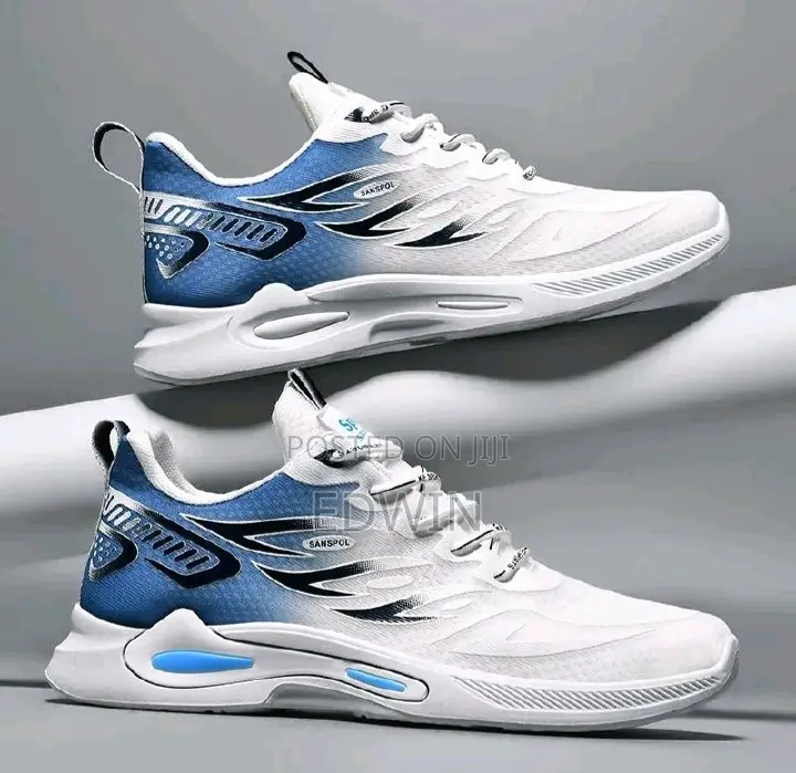 White Blue Lightweight Men's Sports Sneakers