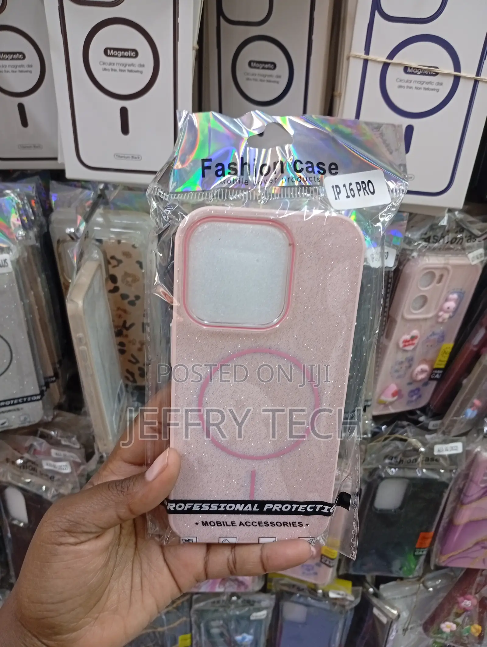 iPhone 16 Pro Pink Case With a Built-in Circular Magnetic Ring Cover