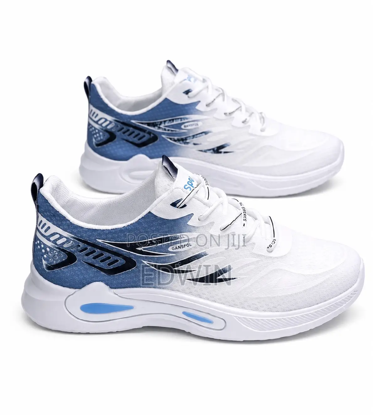 White Blue Lightweight Men's Sports Sneakers