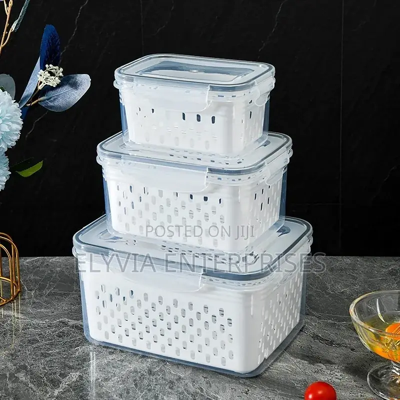 3 Piece Set Fridge Storage Container With Strainer