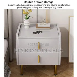 Modern Bedside Nightstand With 2 Drawers and Metallic Legs (Be