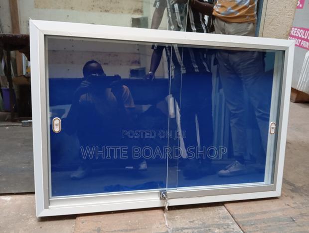 Aluminium Frame Sliding Glass Noticeboard 1.5m X 1m Display Solution-