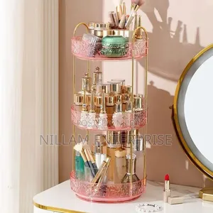 *2 Layer Luxurious Textured 360° Rotating Makeup Storage Rack