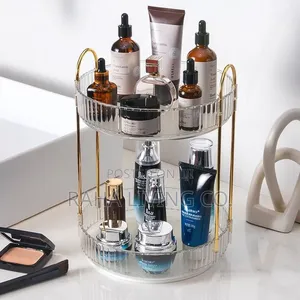 2 Layer 360° Rotating Makeup Storage Rack Organizer