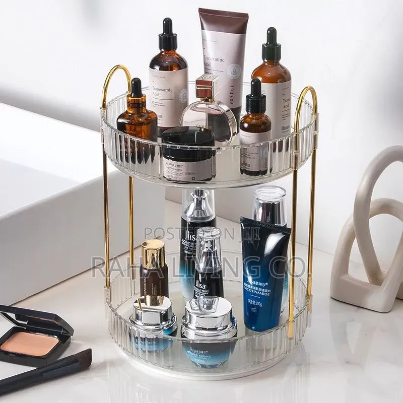 2 Layer 360° Rotating Makeup Storage Rack Organizer