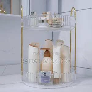 2 Layer 360° Rotating Makeup Storage Rack Organizer
