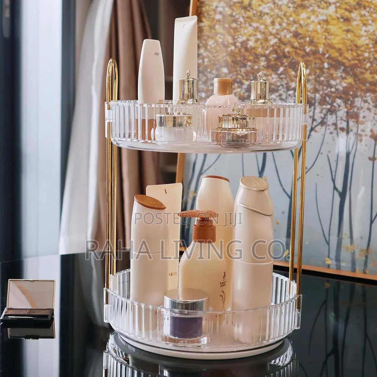 2 Layer 360° Rotating Makeup Storage Rack Organizer