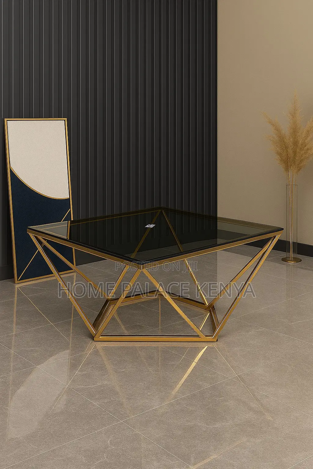 Coffee Table: Geometric Coffee Table With Gold Finished Frame