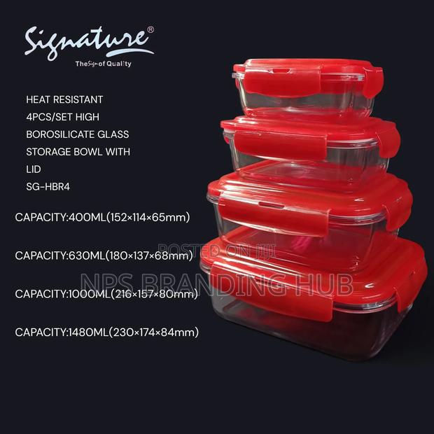 High Borosilicate 4pcs Glass Storage Bowl Rectangle With Lid (Be - thumbnail 5