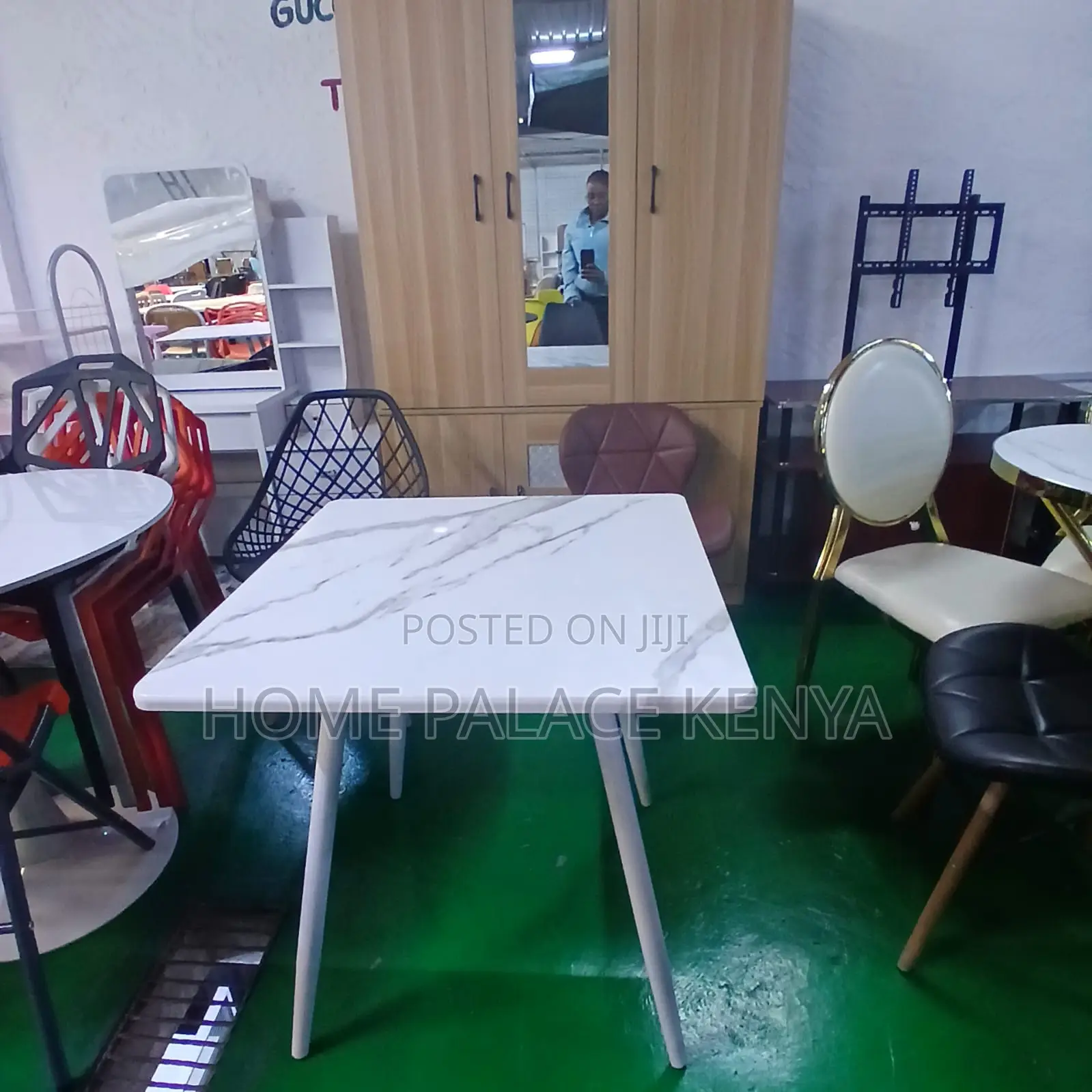 Dining Table: Square Particle Board Table With Marble Effect