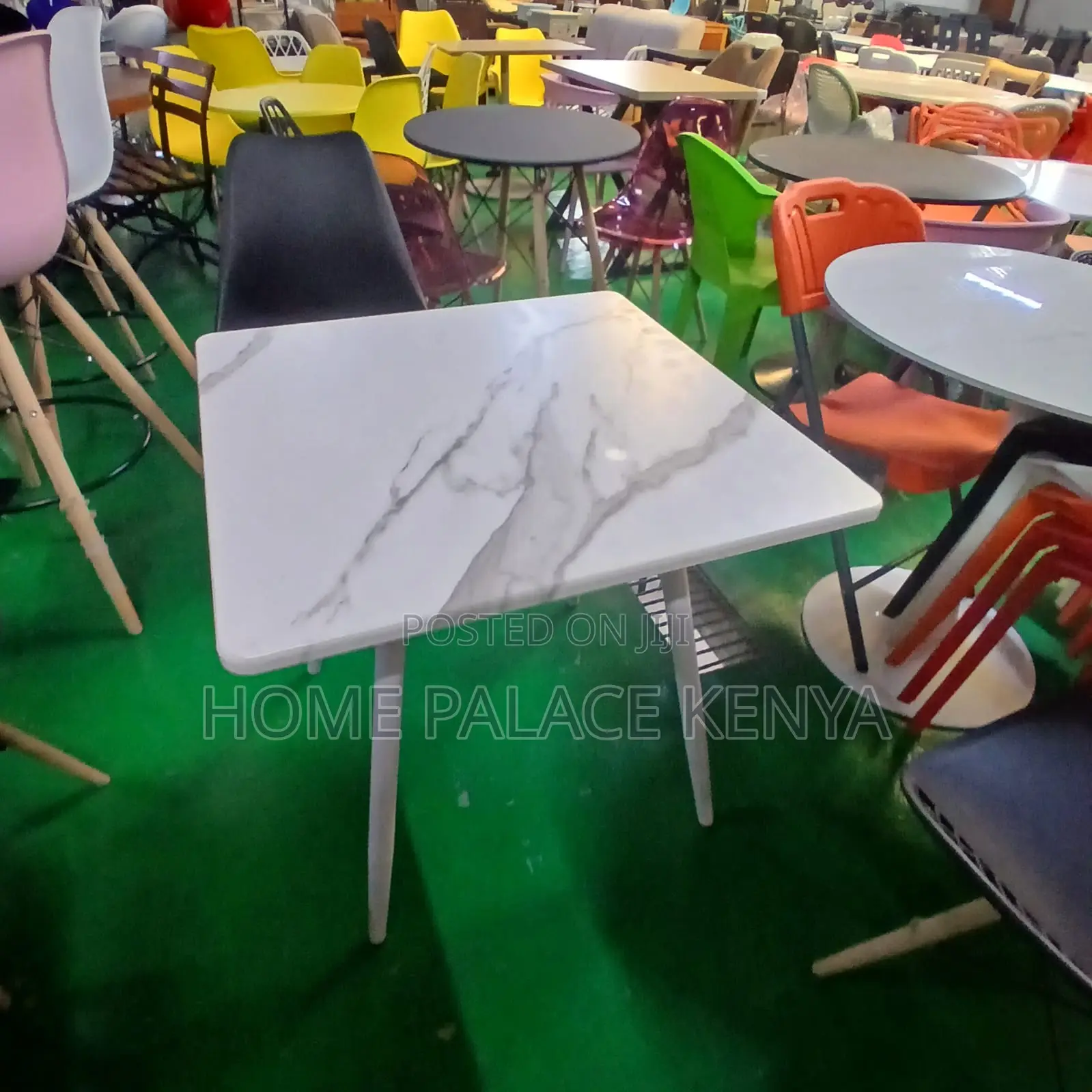 Dining Table: Square Particle Board Table With Marble Effect