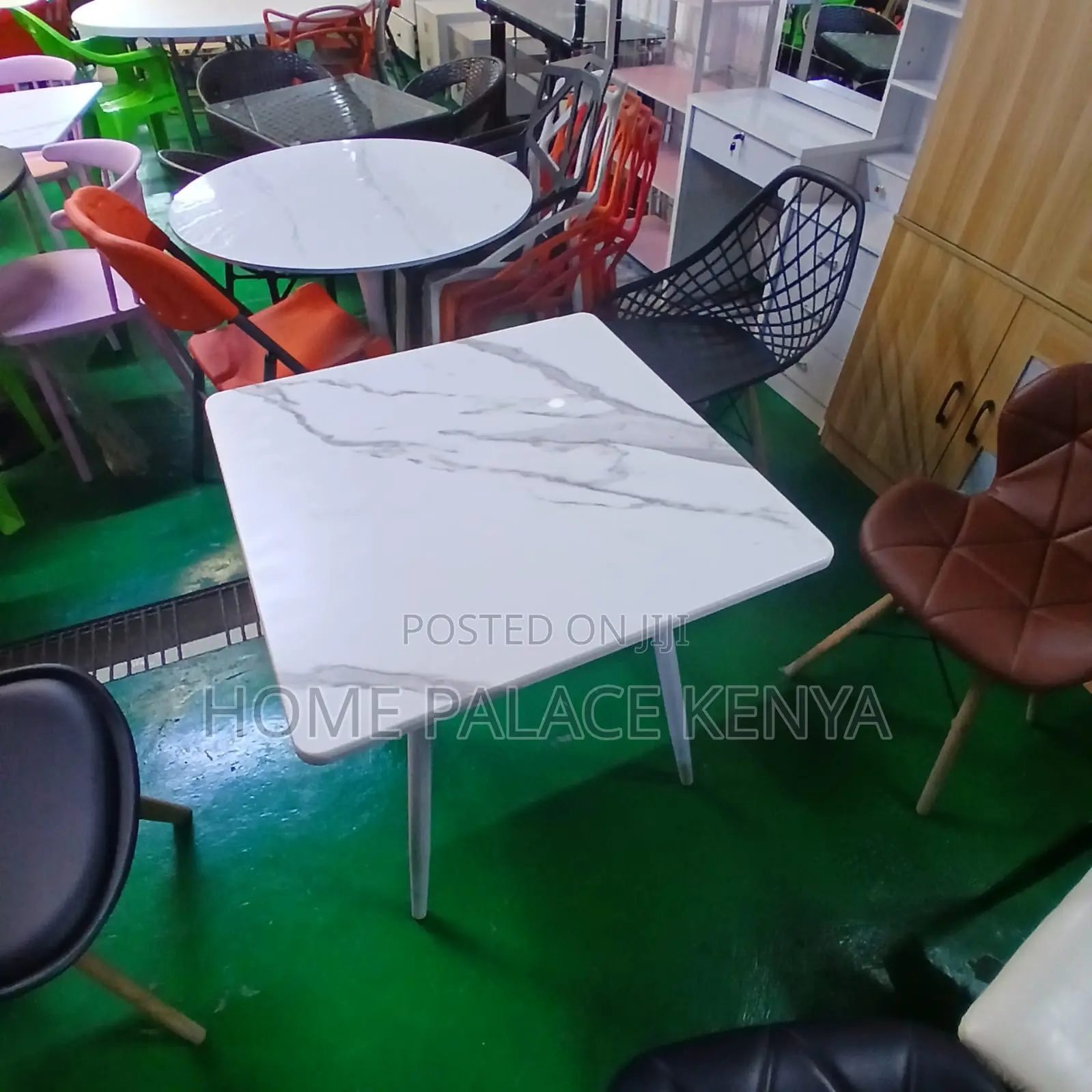 Dining Table: Square Particle Board Table With Marble Effect