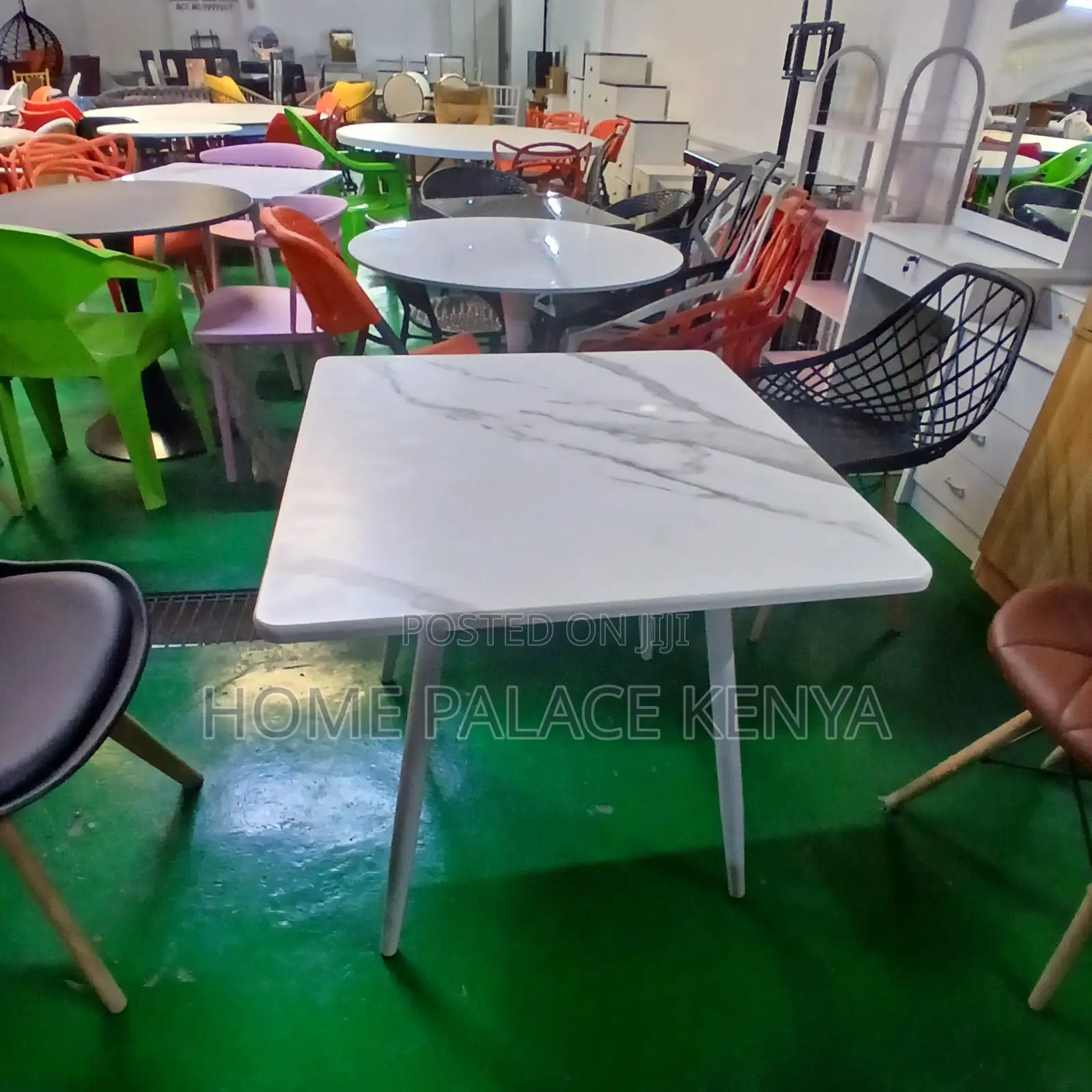 Dining Table: Square Particle Board Table With Marble Effect