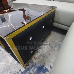 Coffee Table: Glass Table With Leather Sides Tufted With Crystals