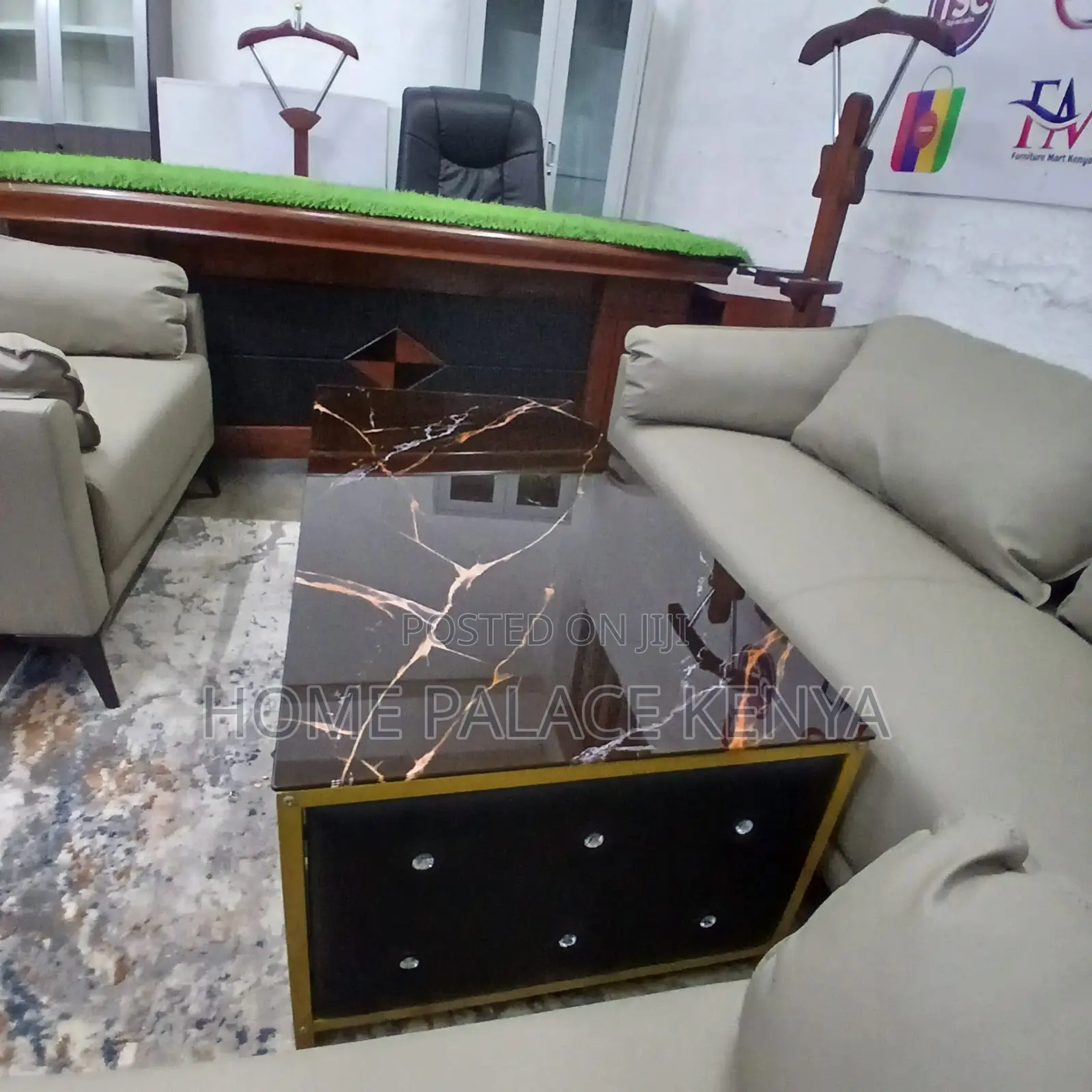 Coffee Table: Glass Table With Leather Sides Tufted With Crystals