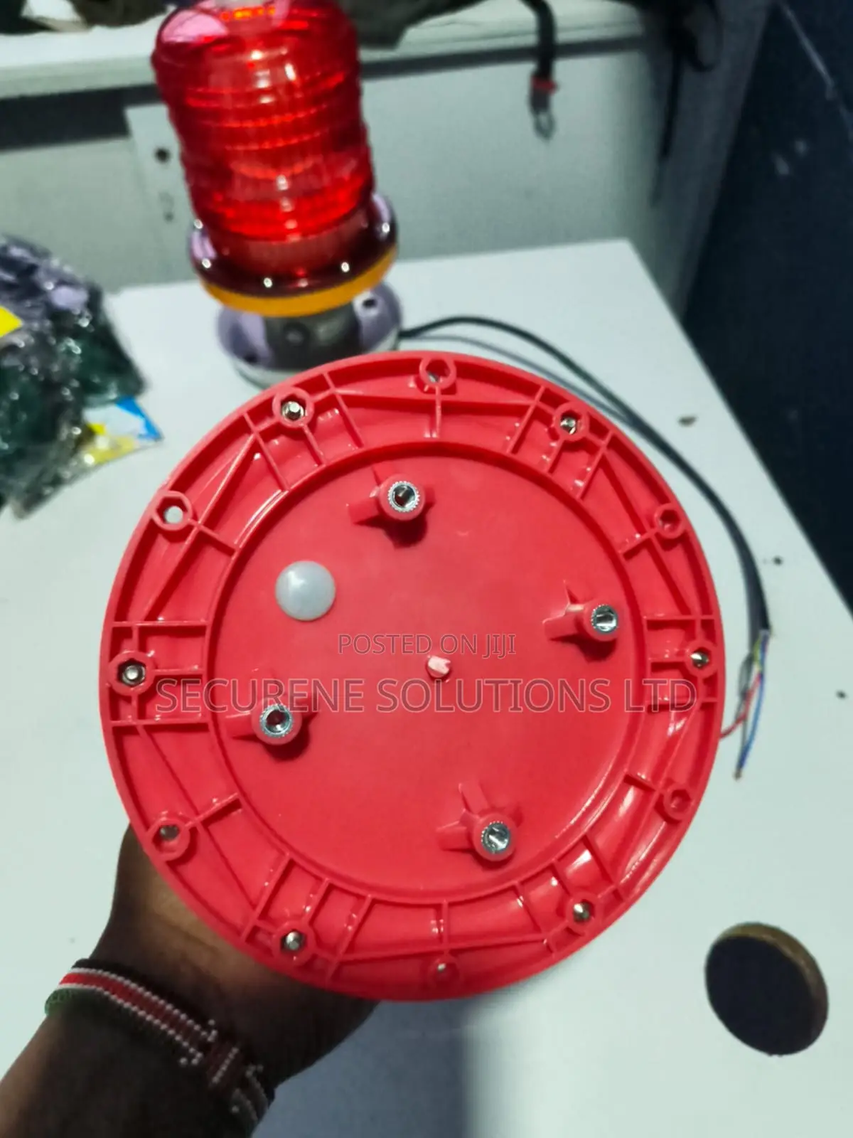 Red Solar-Powered Marine Navigation Beacon